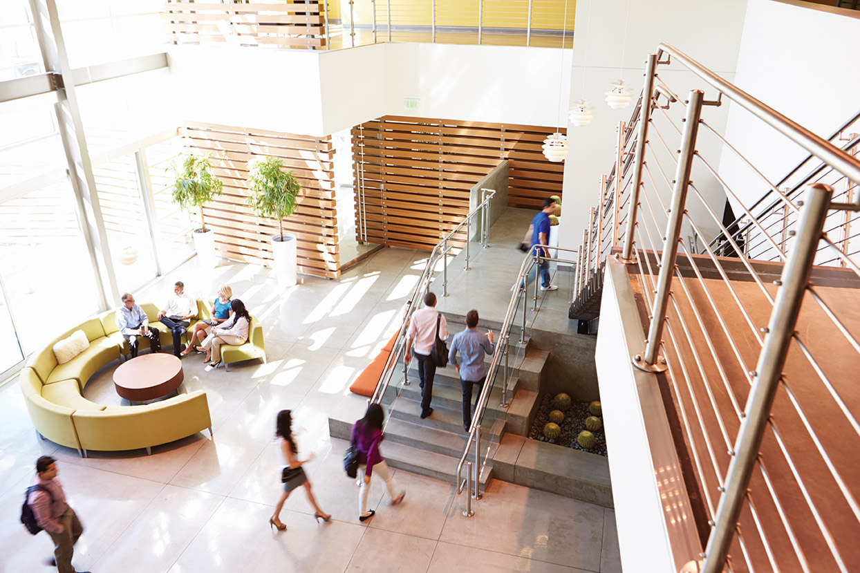 Interior of a building with people