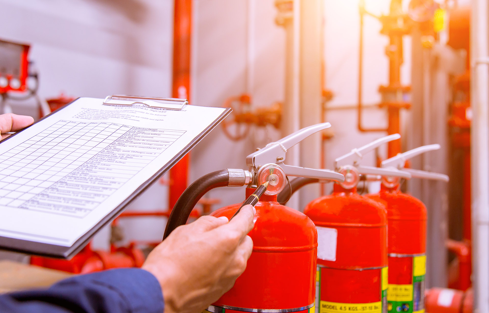 Engineer checking Industrial fire control system