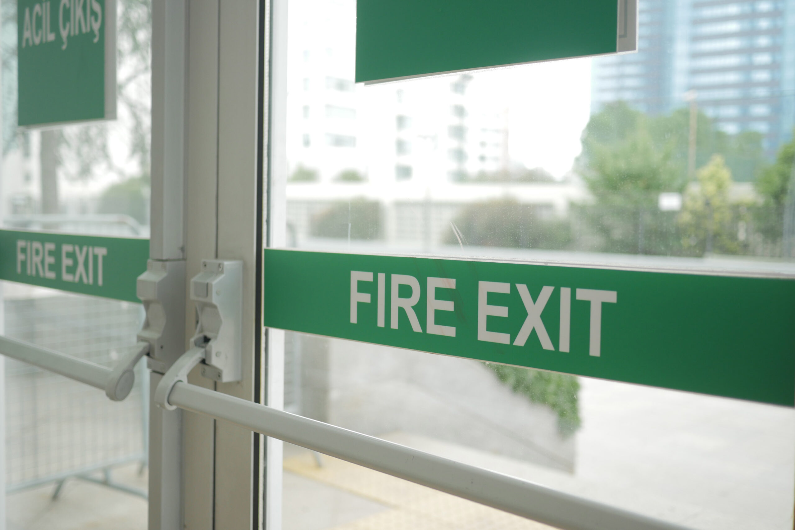 fire exit sign on a door